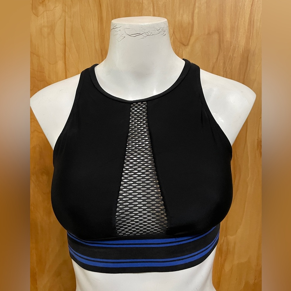Sia Australia Swim Black bikini w/ blue stripes Racer Back mesh size 4 US